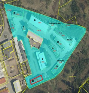 Aukce č. 10_nemovitosti v areálu v Třebíči: Pozemek St. 2745 s Budovou č. 12 (sklad a lakovna) - mapka_Budova 12.jpg