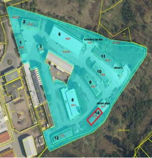 Aukce č. 12_nemovitosti v areálu v Třebíči: Pozemek St. 2746 s Budovou č. 14 (sklad) - mapka_Budova 14.jpg