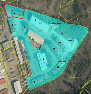 Aukce č. 2_nemovitosti v areálu v Třebíči: Pozemky s administrativní Budovou č. 2 - mapka_Budova 2.jpg