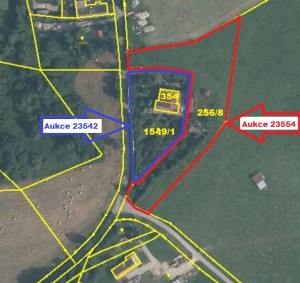 Stavební pozemek 4 799 m2 s hospodářskými budovami v Hořicích na Šumavě u Lipna - Mapka_aukce_23542+23554.jpg